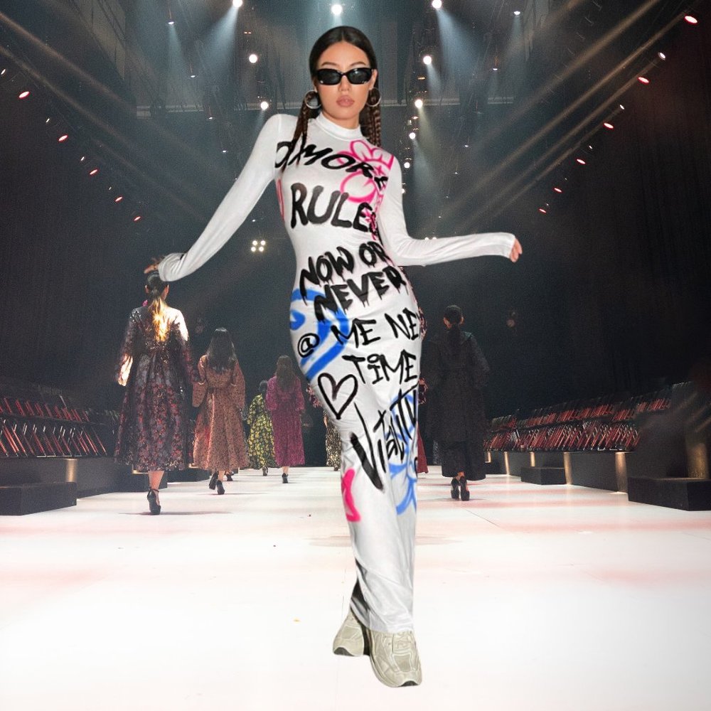 Pop Art Graffitti Print Maxi Bodycon Dress